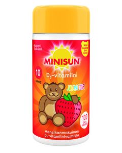 MINISUN D-VITAMIINI 10 MIKROG JUNIOR NALLE MANSIKKA 100 PURUTABL