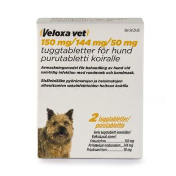 VELOXA VET purutabletti 150 mg / 144 mg / 50 mg 2 fol