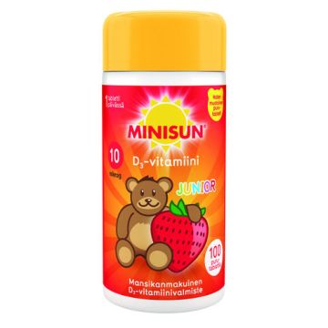 MINISUN D-VITAMIINI 10 MIKROG JUNIOR NALLE MANSIKKA 100 PURUTABL