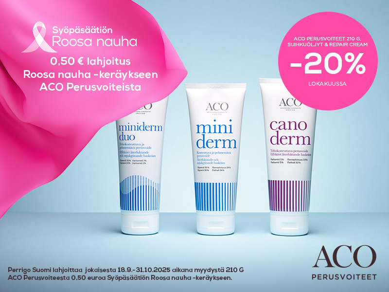 Aco perusvoiteet 210g, suihkuöljyt ja repair cream lokakuussa -20% 